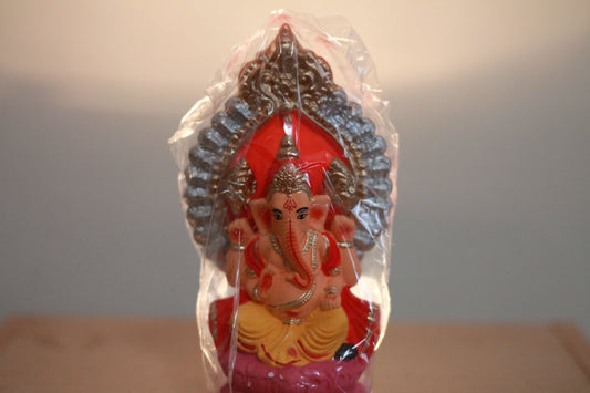 Handmade Painted Ganesh Murti - 6.5 inch (ORANGE)